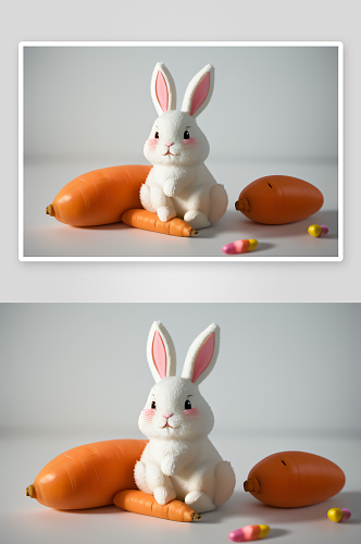 手绘复古兔子与胡萝卜复活节图案