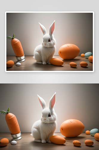 复古风手绘兔子与胡萝卜复活节