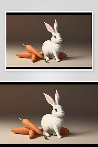 复古风手绘兔子与胡萝卜复活节