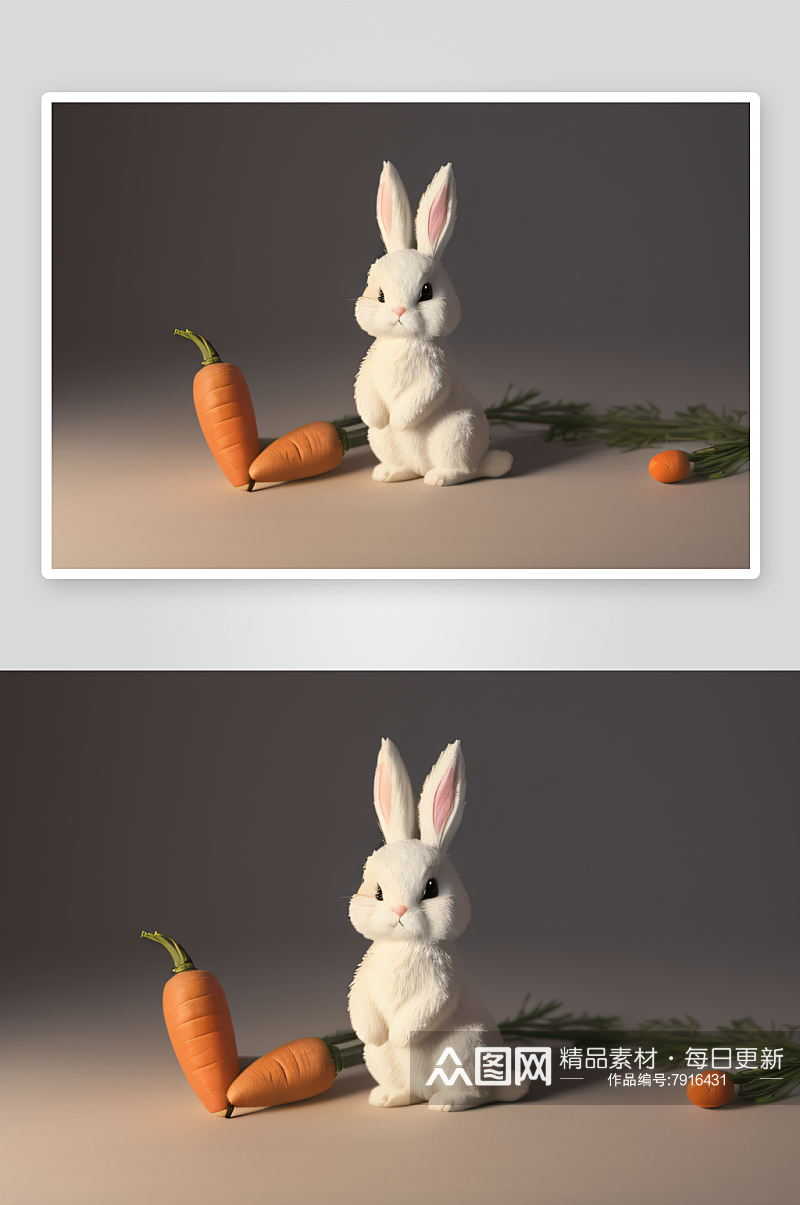 复古风手绘兔子与胡萝卜复活节素材