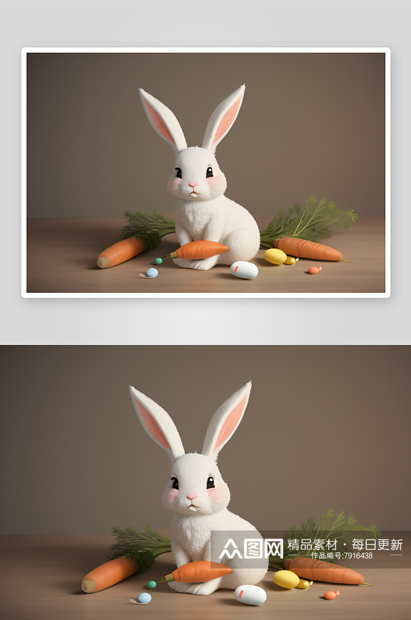 复古风手绘兔子与胡萝卜复活节素材