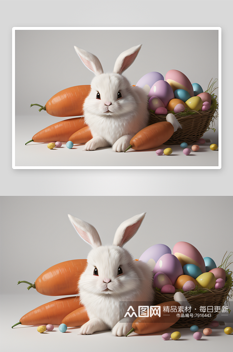 复古复活节图案简约手绘兔子与胡萝卜素材