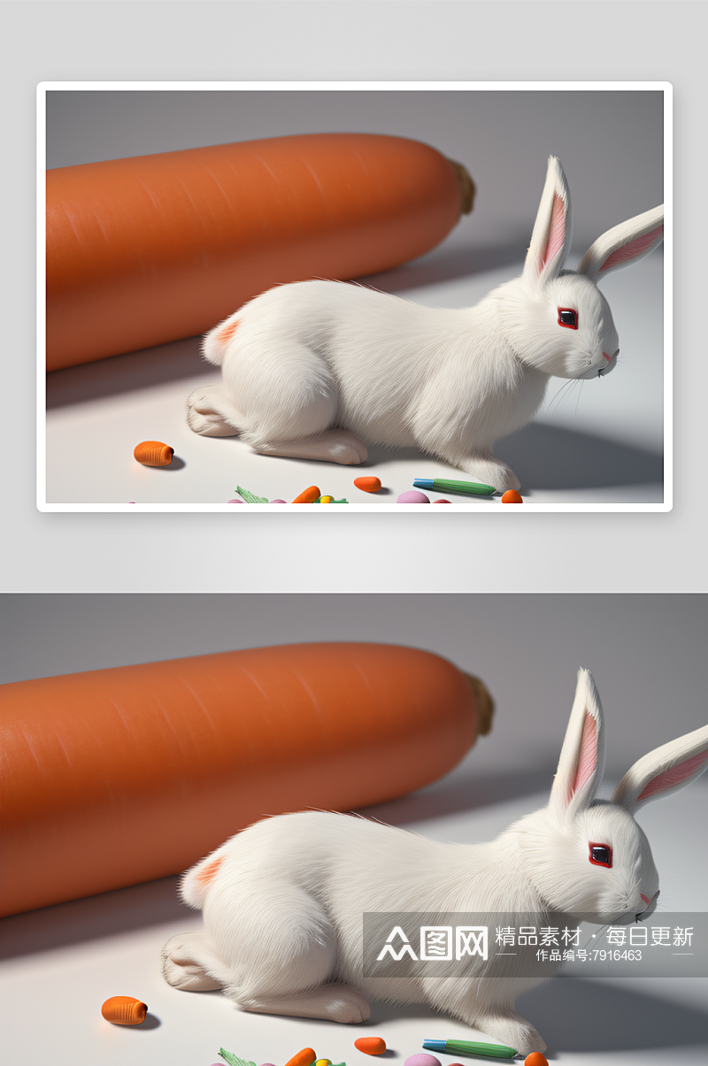 复古复活节图案简约手绘兔子与胡萝卜素材