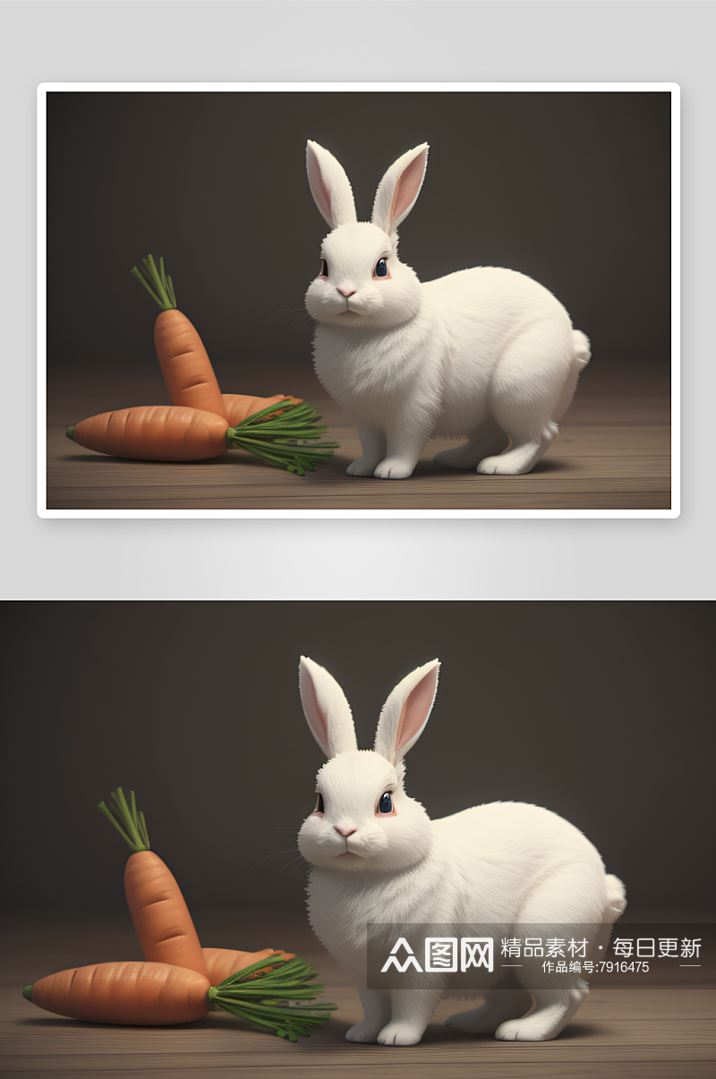 兔子与胡萝卜复古风手绘复活节素材