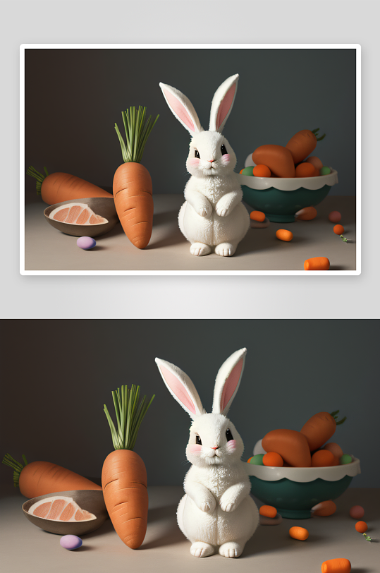 兔子与胡萝卜复古风手绘复活节