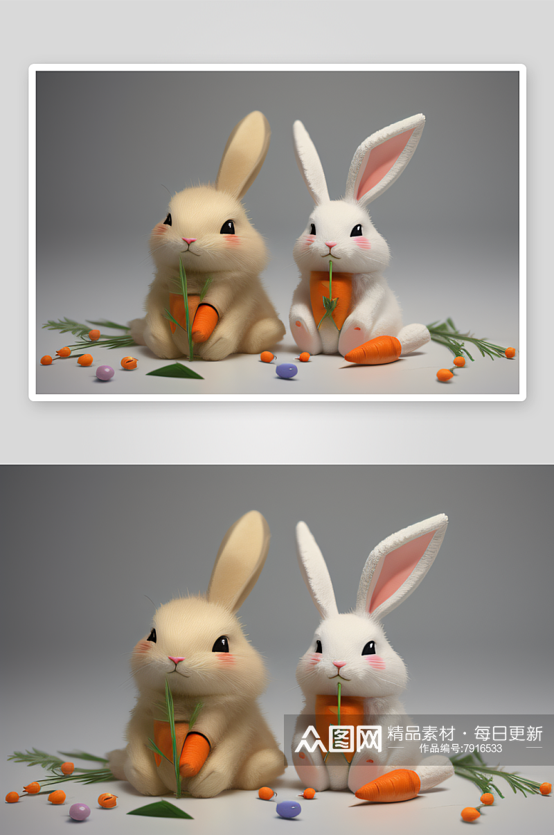 复古风手绘简约复活节兔子与胡萝卜素材