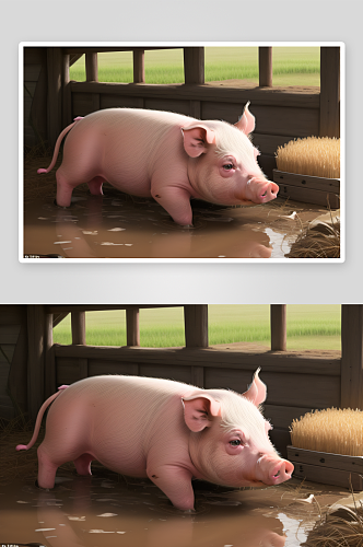 农场宁静小猪泥浆中的满足表情