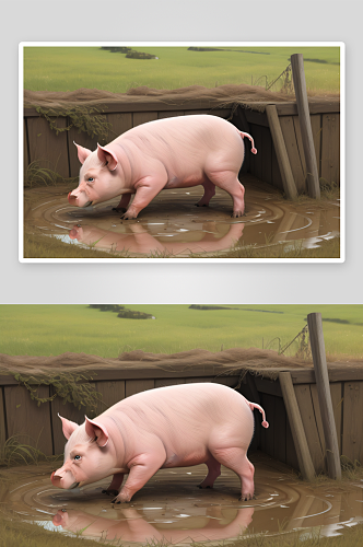 农场乐趣小猪泥浆中的幸福时光
