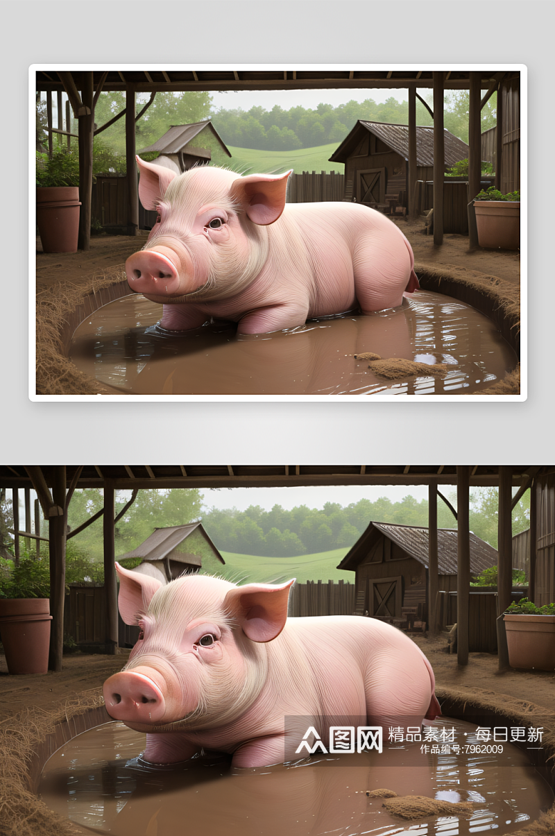 农场乐趣小猪泥浆中的幸福时光素材