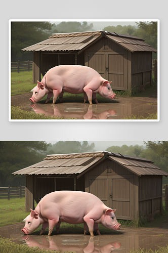 农场乐趣小猪泥浆中的幸福时光
