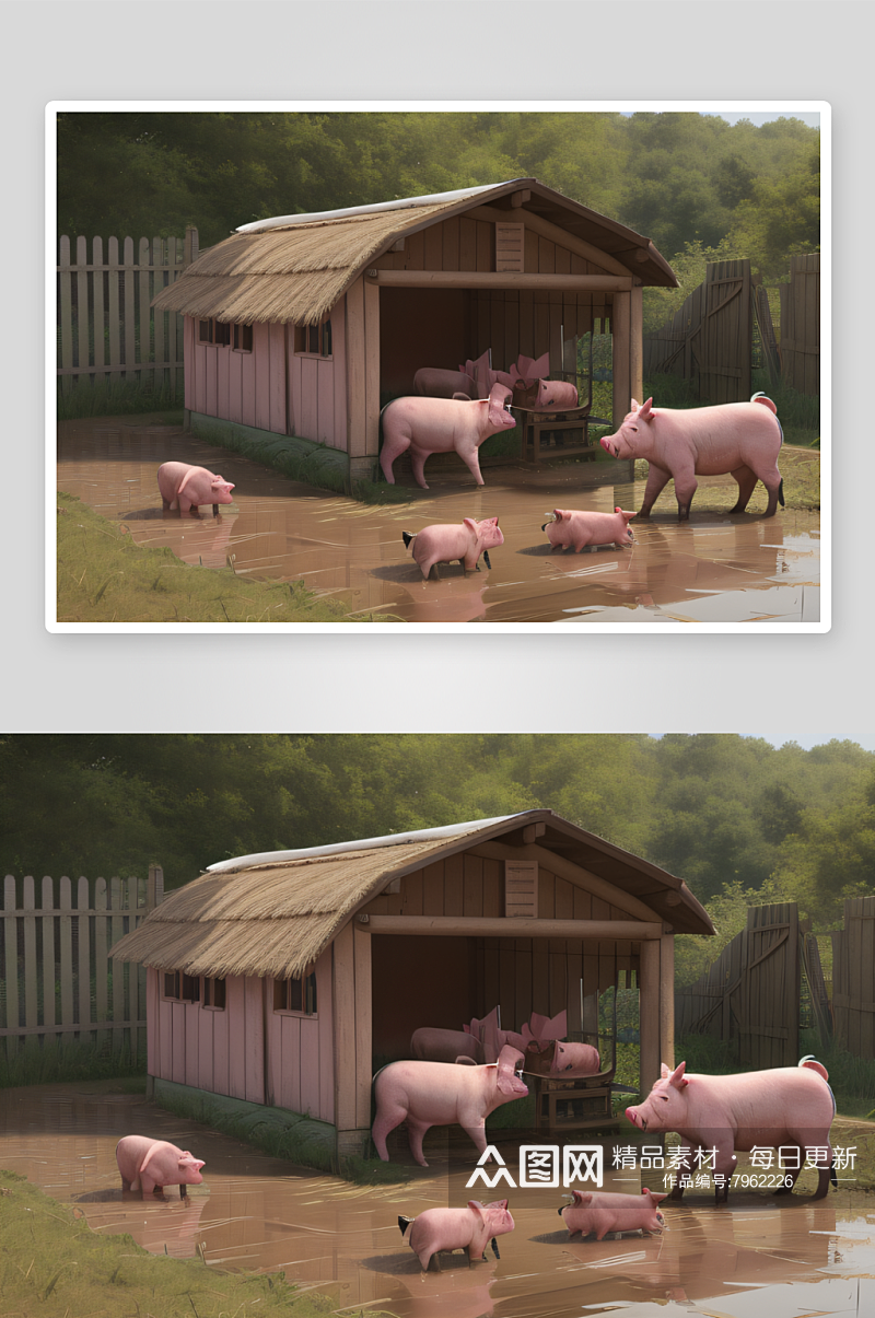 农场宁静小猪泥浆中的满足表情素材