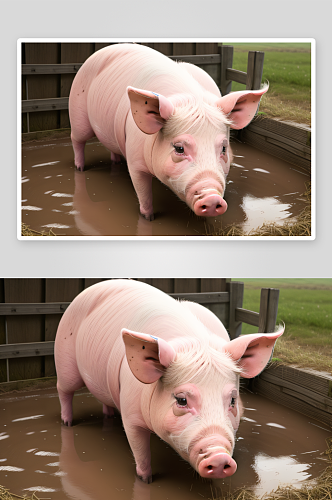 农场宁静小猪泥浆中的满足表情