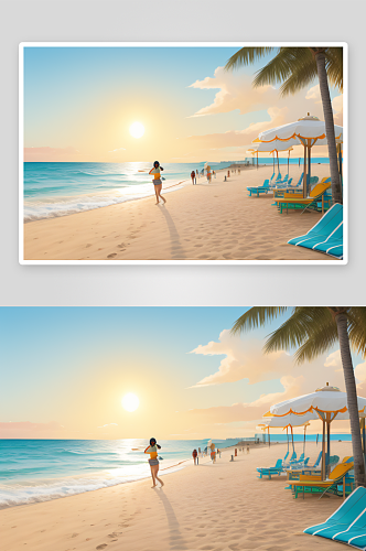 海边沙滩的快乐阳光绘画