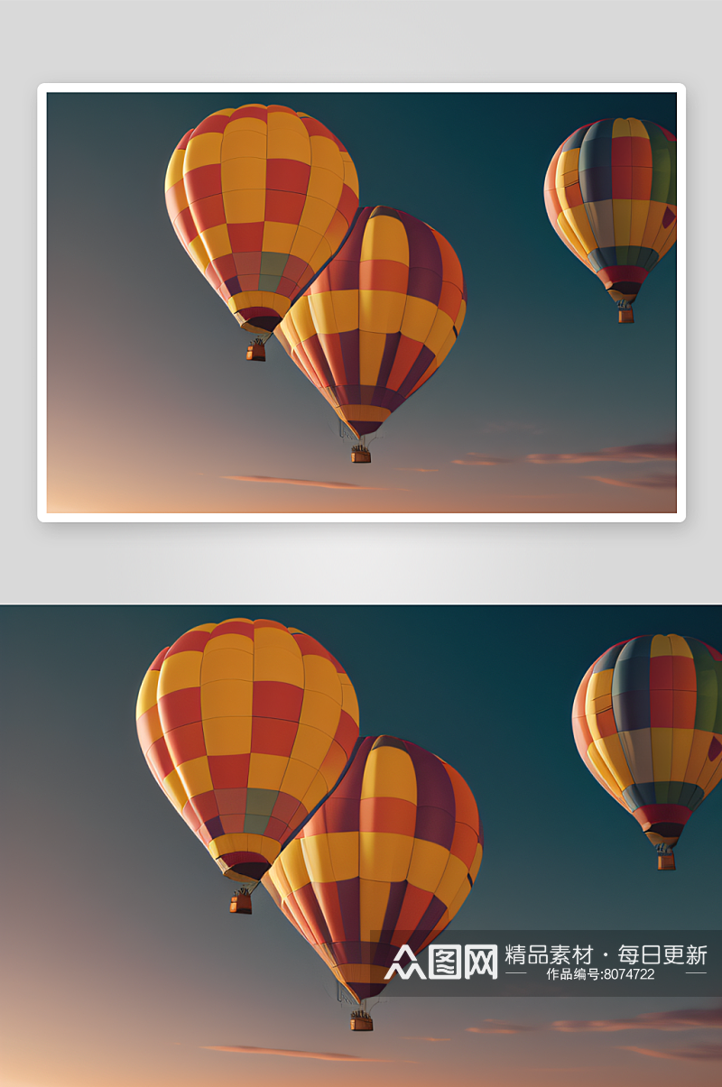 空中缤纷的飞行热气球绘画素材