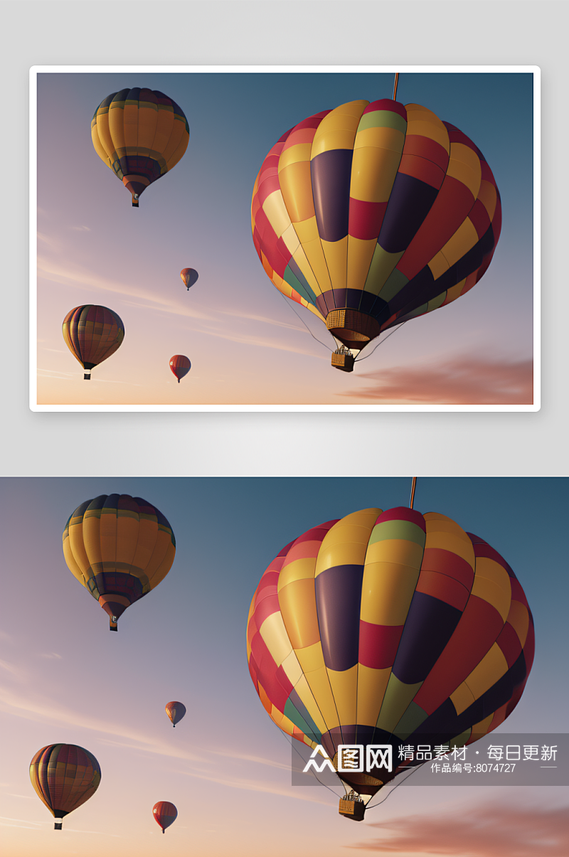空中缤纷的飞行热气球绘画素材