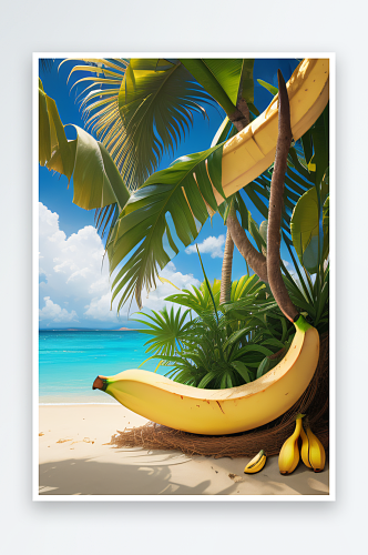 好看热带美味香蕉绘画