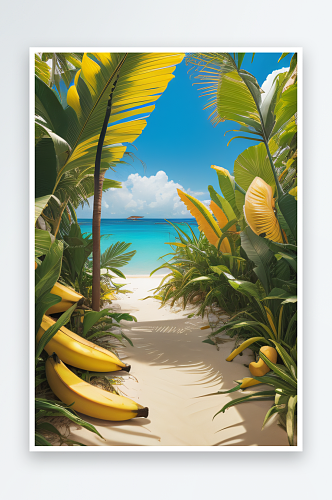 好看热带美味香蕉绘画