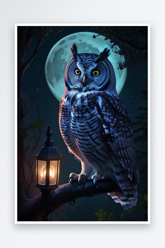 神奇瞳眸猫头鹰在夜晚森林中的智慧之光