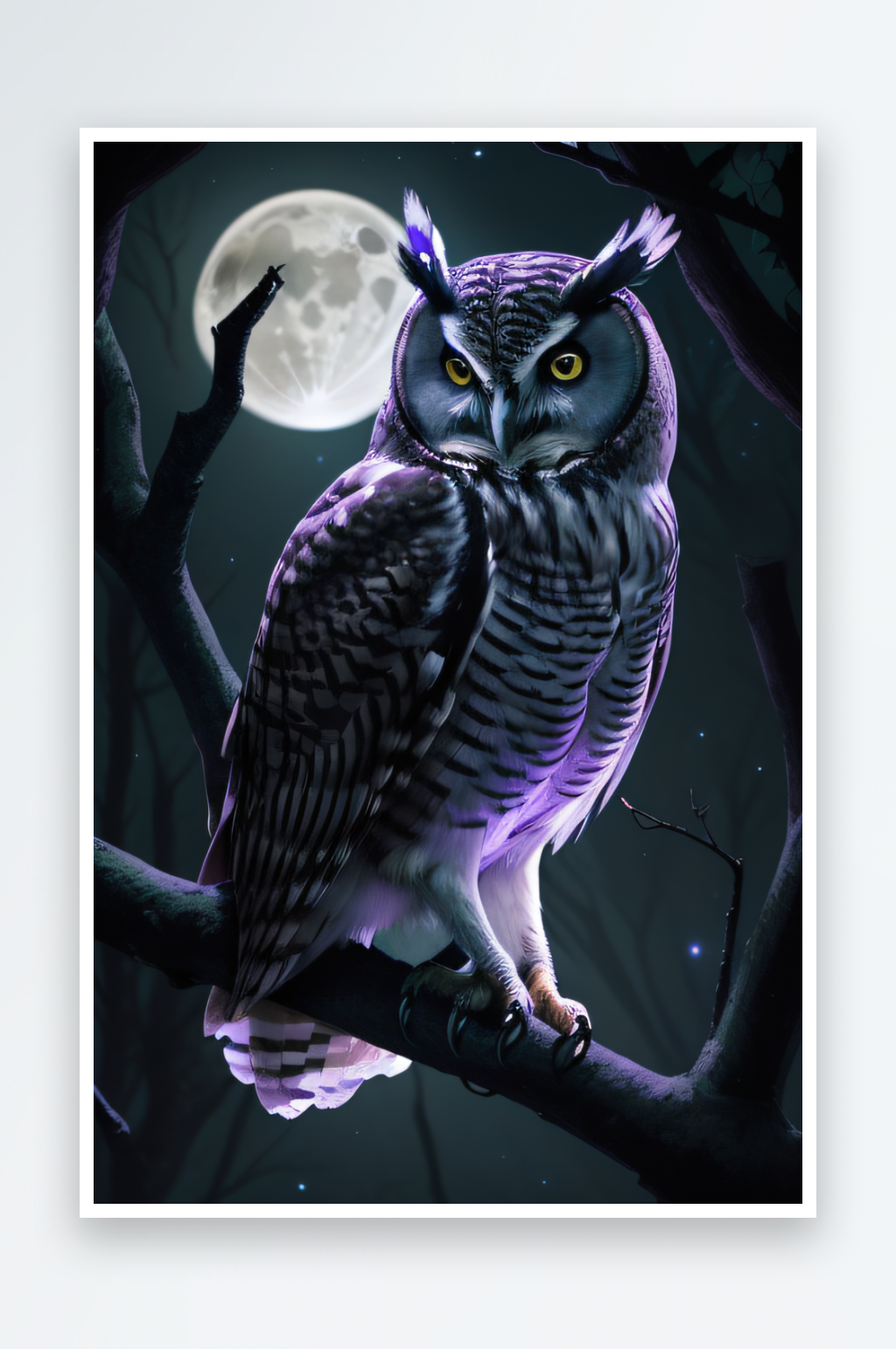 奇幻的存在猫头鹰在夜晚森林中栖息素材