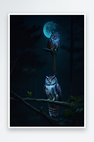 神秘瞳孔猫头鹰在夜晚森林中的智慧眼神