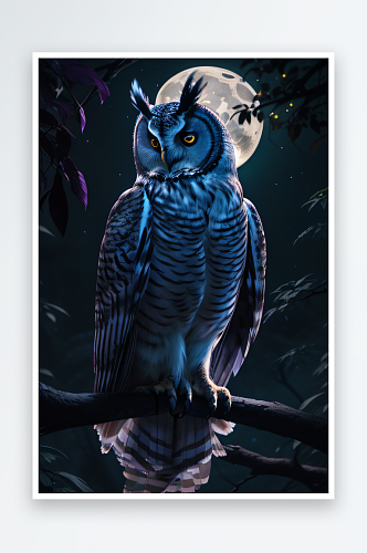 奇幻猫头鹰夜晚森林中的神秘生物