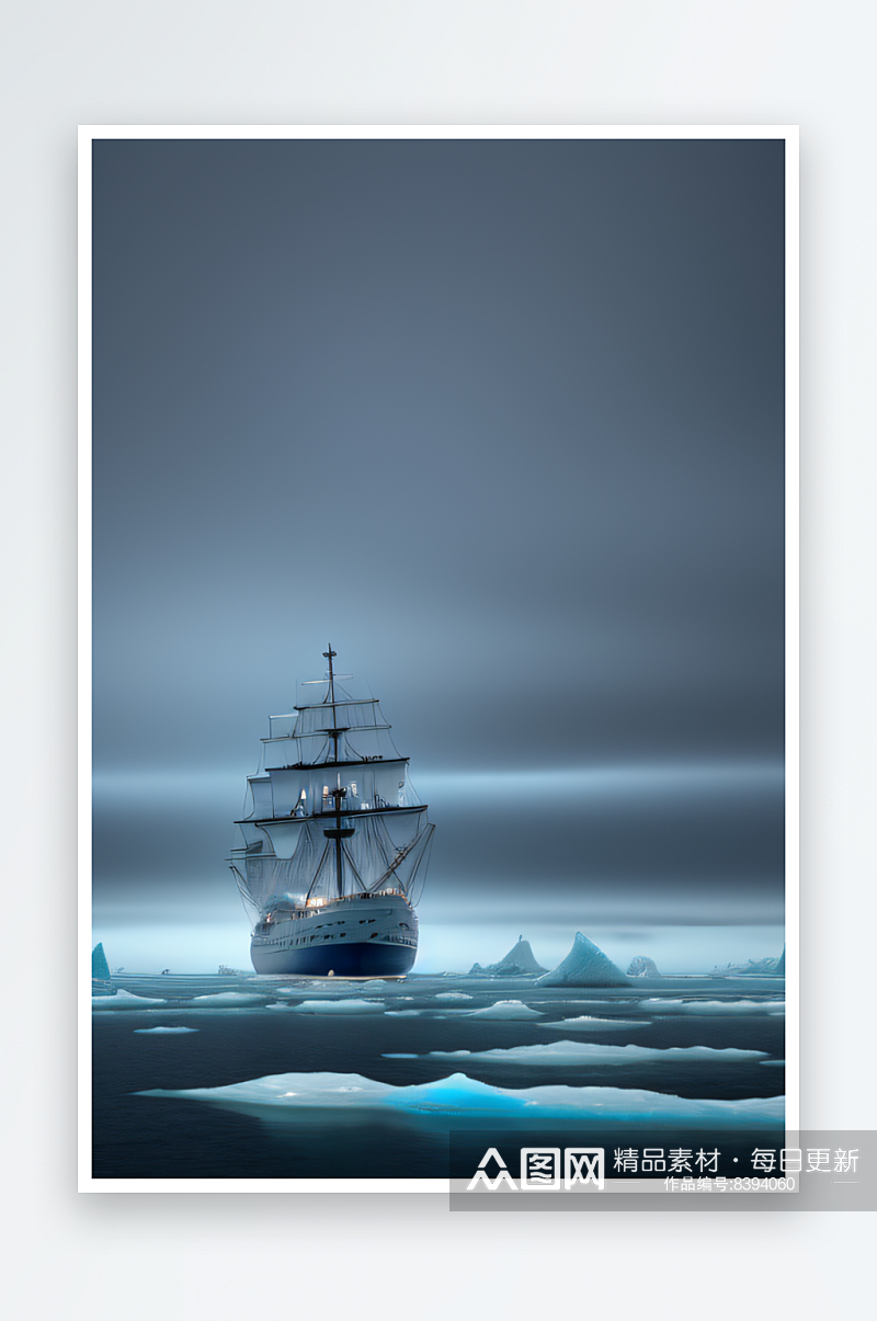 冰海奇遇船只驶过冰山雄伟壁垒素材
