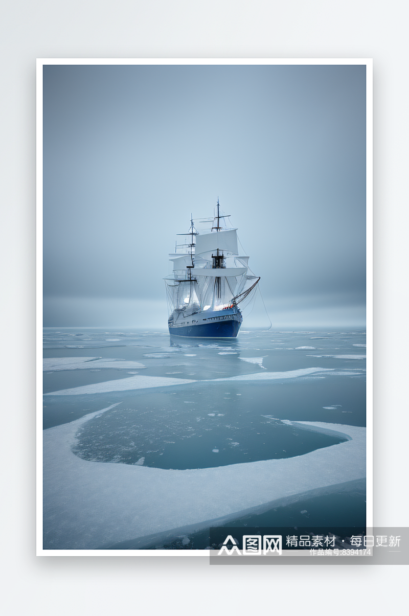 冰雪世界船只穿越北极冰海壮丽景色素材