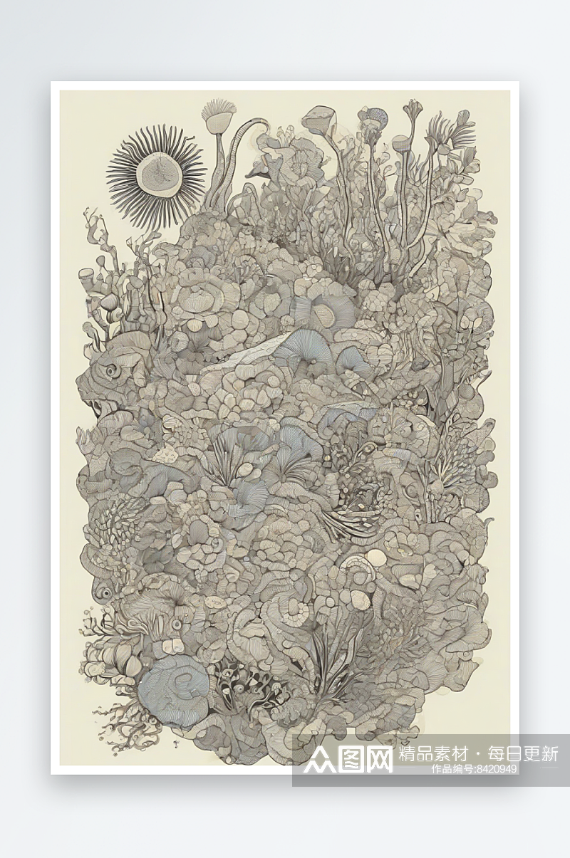 海洋之花风格插画的海洋植物和生物素材