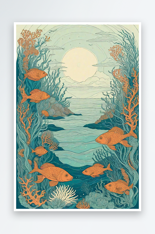 深海探索植物插画