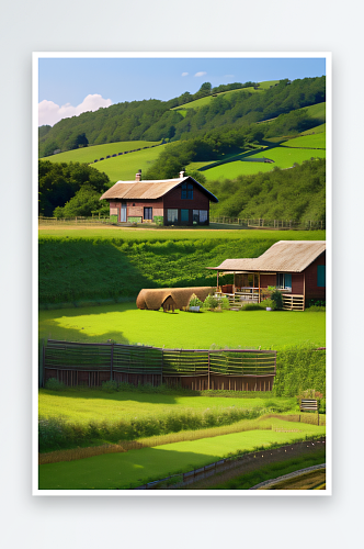 乡村幻想围栏稻草和茅草屋的美丽
