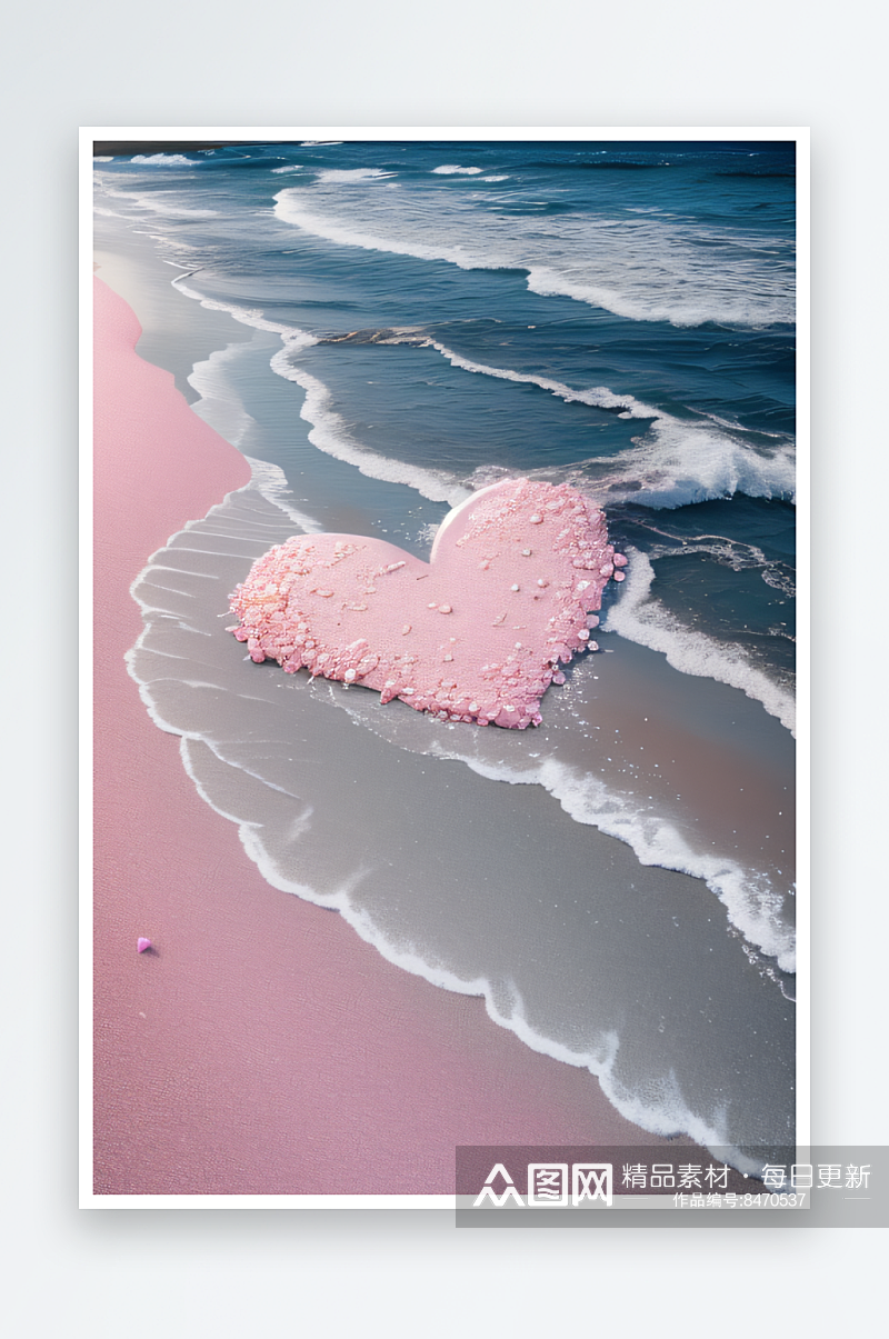 心形沙滩上的浪漫玫瑰与炫光生物素材