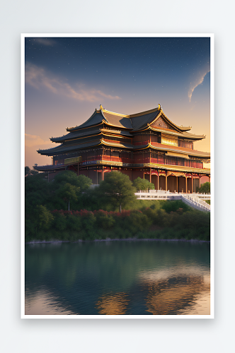 金色中国宫殿建筑风格建筑的辉煌