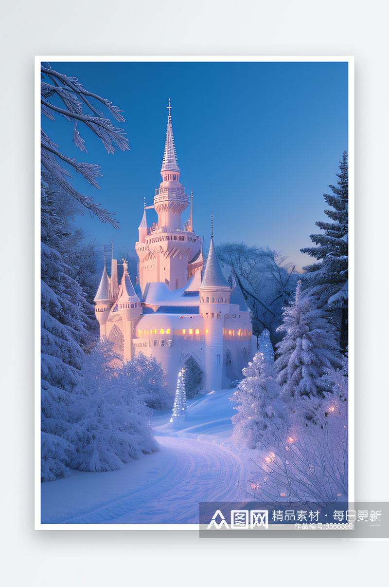 冰雪仙境冰雪城堡与冰玫瑰的幻景素材