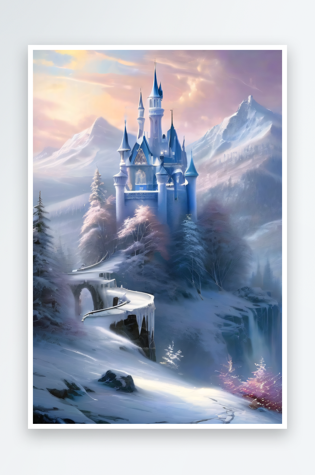 冰雪奇迹冰雪城堡与冰玫瑰的神奇美景素材