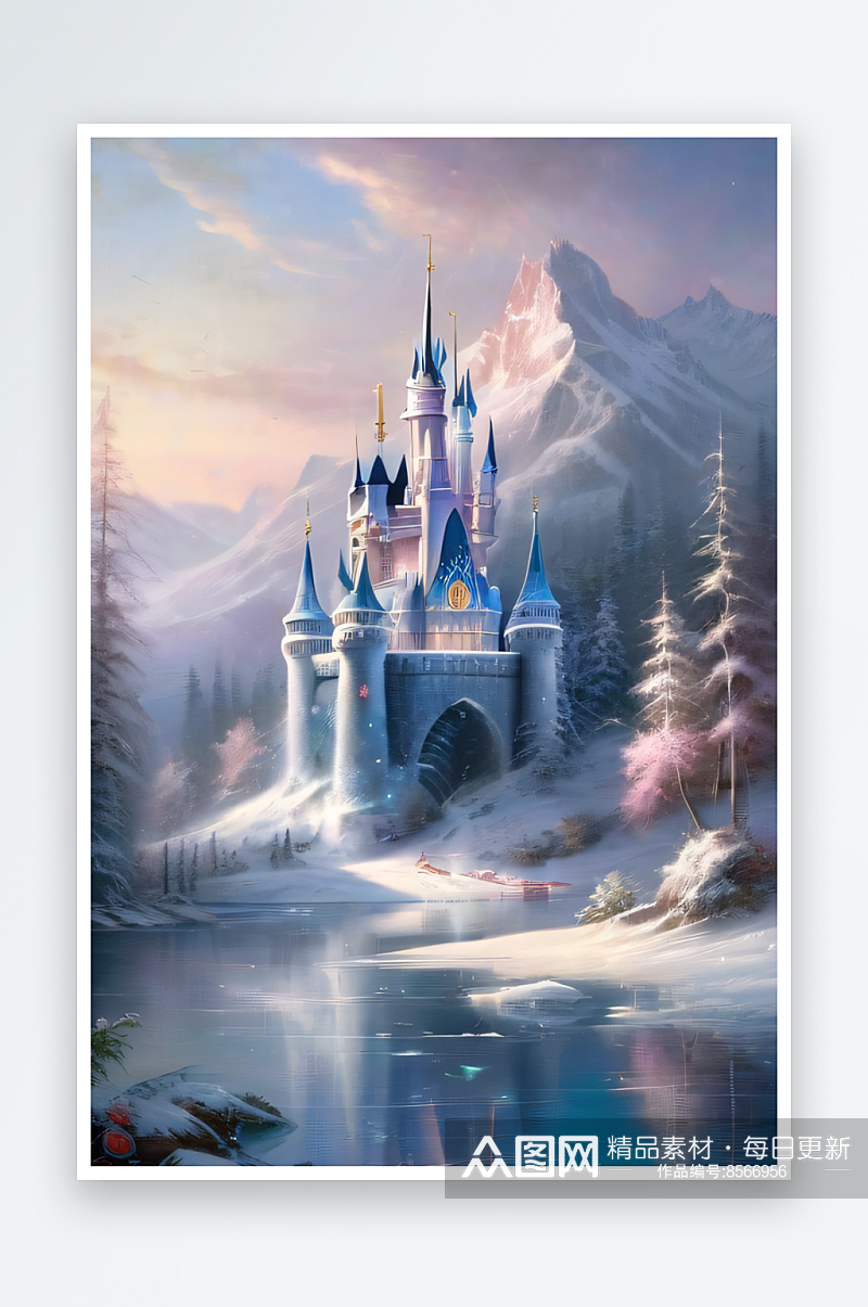 冰雪奇迹冰雪城堡与冰玫瑰的神奇美景素材