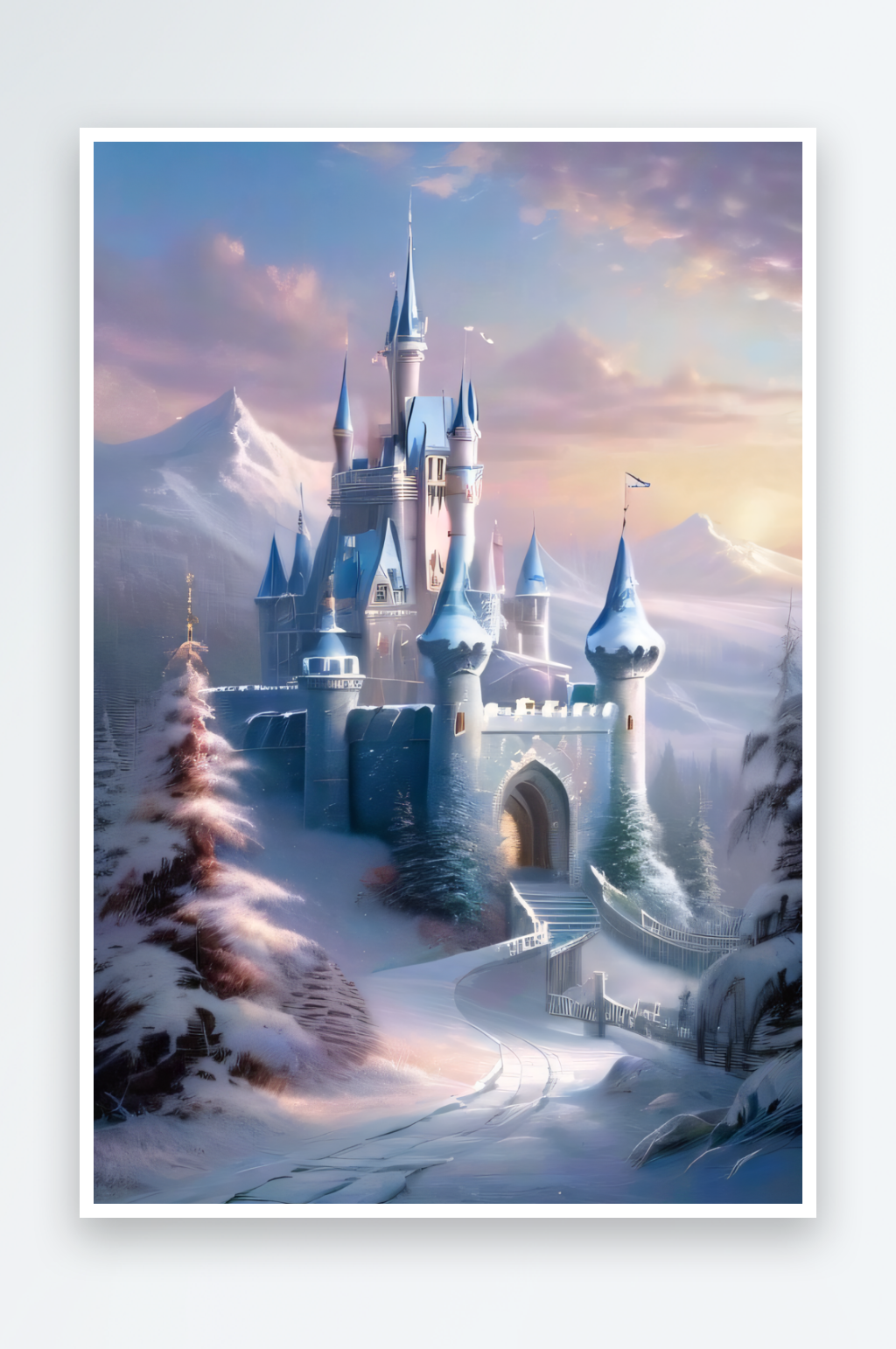 冰雪奇迹冰雪城堡与冰玫瑰的神奇美景素材