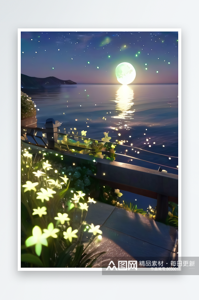 星空点缀的夜空海边美景素材
