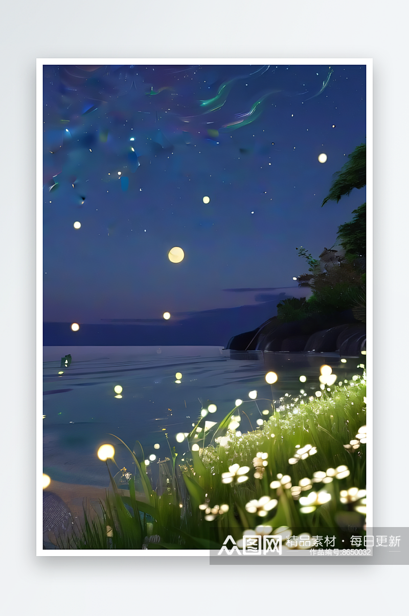 星空点缀的夜空海边美景素材