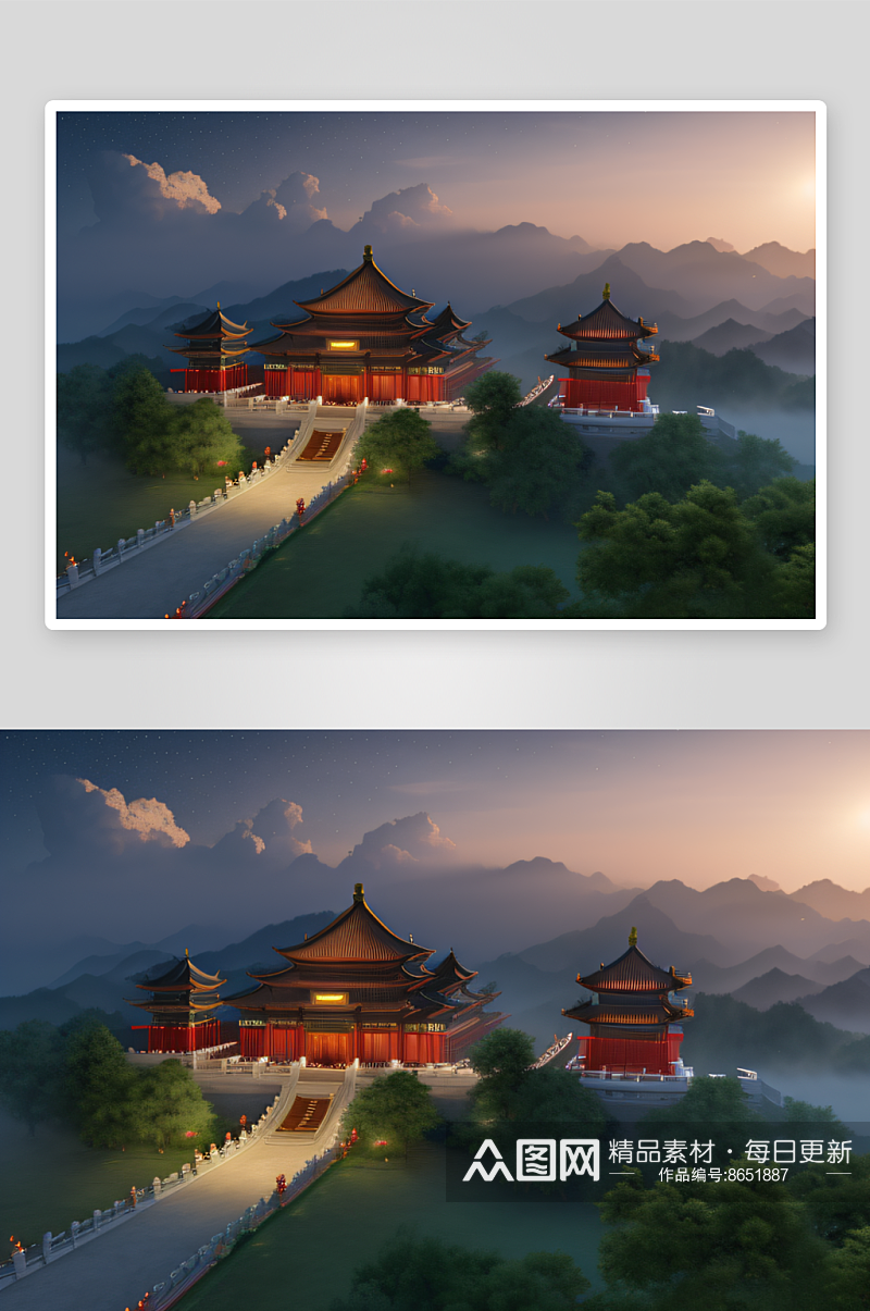 神话中国宫殿仙境童话素材
