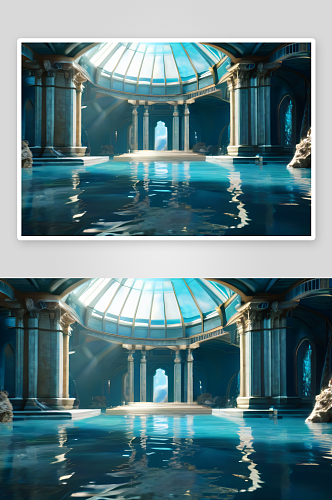 神秘水底光蓝之中的亚特兰蒂斯水晶宫