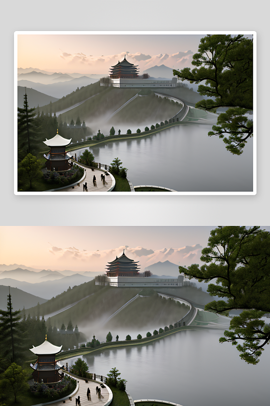 中国宫殿云山之巅白色梦幻世界