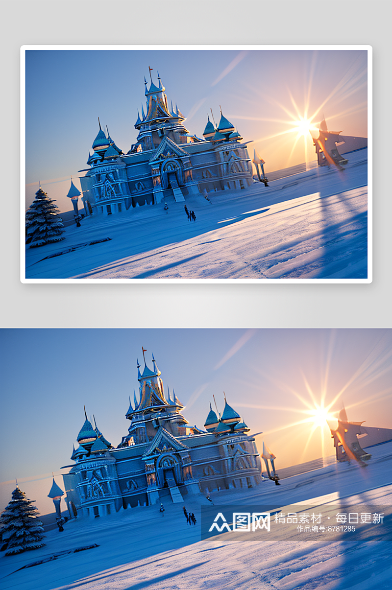 霜雪宫殿蓝色高亮光芒四射细节至臻素材