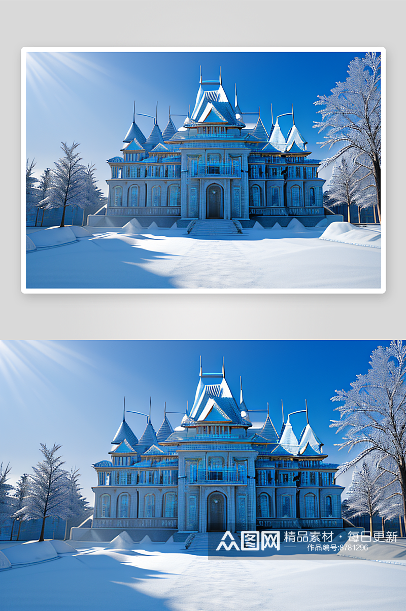 霜雪宫殿蓝色高亮光芒四射细节至臻素材