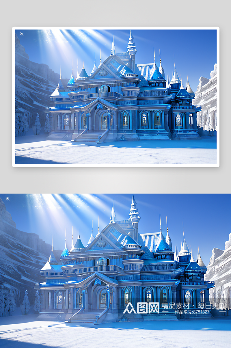 冰雪宫殿蓝色亮点光芒闪耀细节精细素材