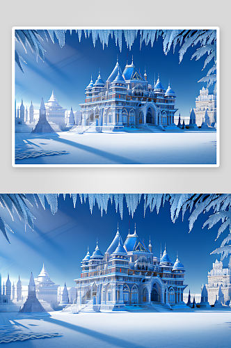 冰雪宫殿蓝色亮点光芒闪耀细节精细