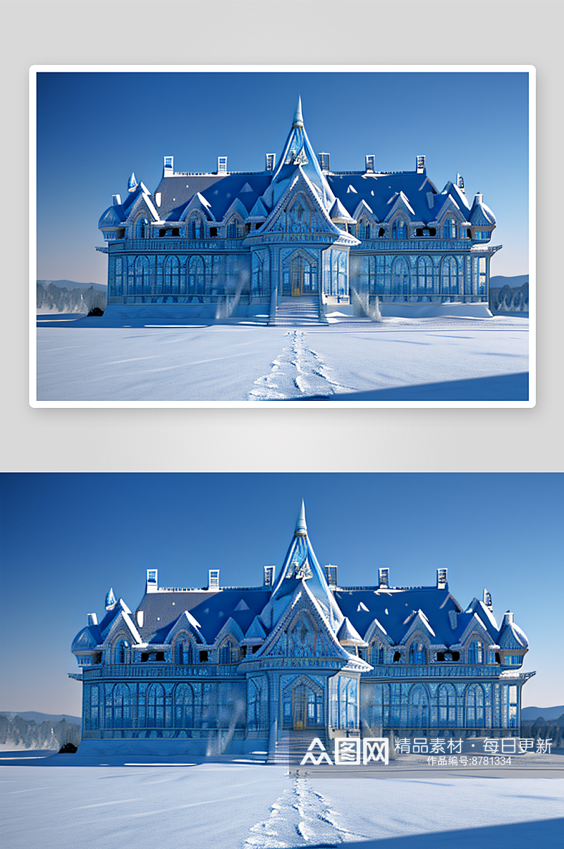 冰雪宫殿蓝色亮点光芒闪耀细节精细素材