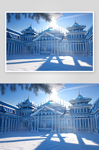 冰雪宫殿蓝色亮点光芒闪耀细节精细