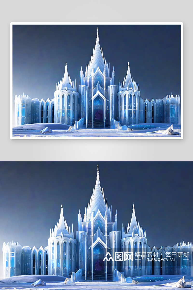 霜雪宫殿蓝色亮光光芒璀璨细节精细素材
