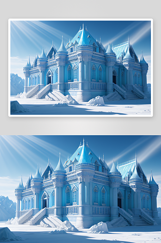 冰雪宫殿蓝色亮光光芒璀璨细节精细