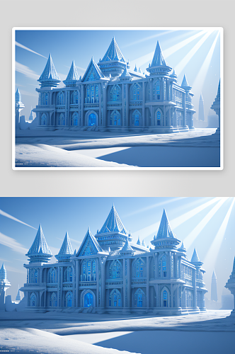 冰雪宫殿蓝色亮光光芒璀璨细节精细